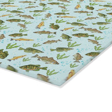 Load image into Gallery viewer, Glass Cutting Board - Fresh Water Fishes - Size 8" x 11"