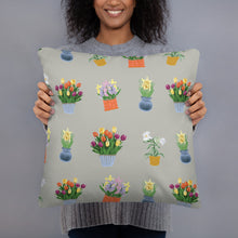 Load image into Gallery viewer, Spring Blooms Khaki Background Basic Pillow