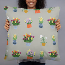 Load image into Gallery viewer, Spring Blooms Khaki Background Basic Pillow