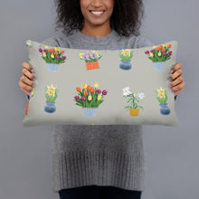 Load image into Gallery viewer, Spring Blooms Khaki Background Basic Pillow