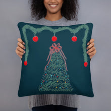 Load image into Gallery viewer, Christmas Tree - Multilingual Throw Pillow (Color: Blue Whale)