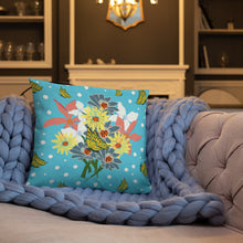 Load image into Gallery viewer, Tropical Blue Flower Bouquet Pillow (2 Sizes) - Late Bloomer Art Studio