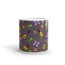 Load image into Gallery viewer, Purple Spring Flowers & Butterflies White glossy mug - Late Bloomer Art Studio