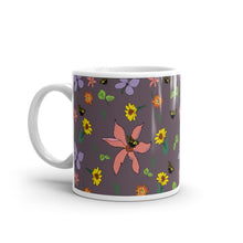 Load image into Gallery viewer, Purple Spring Flowers & Butterflies White glossy mug - Late Bloomer Art Studio