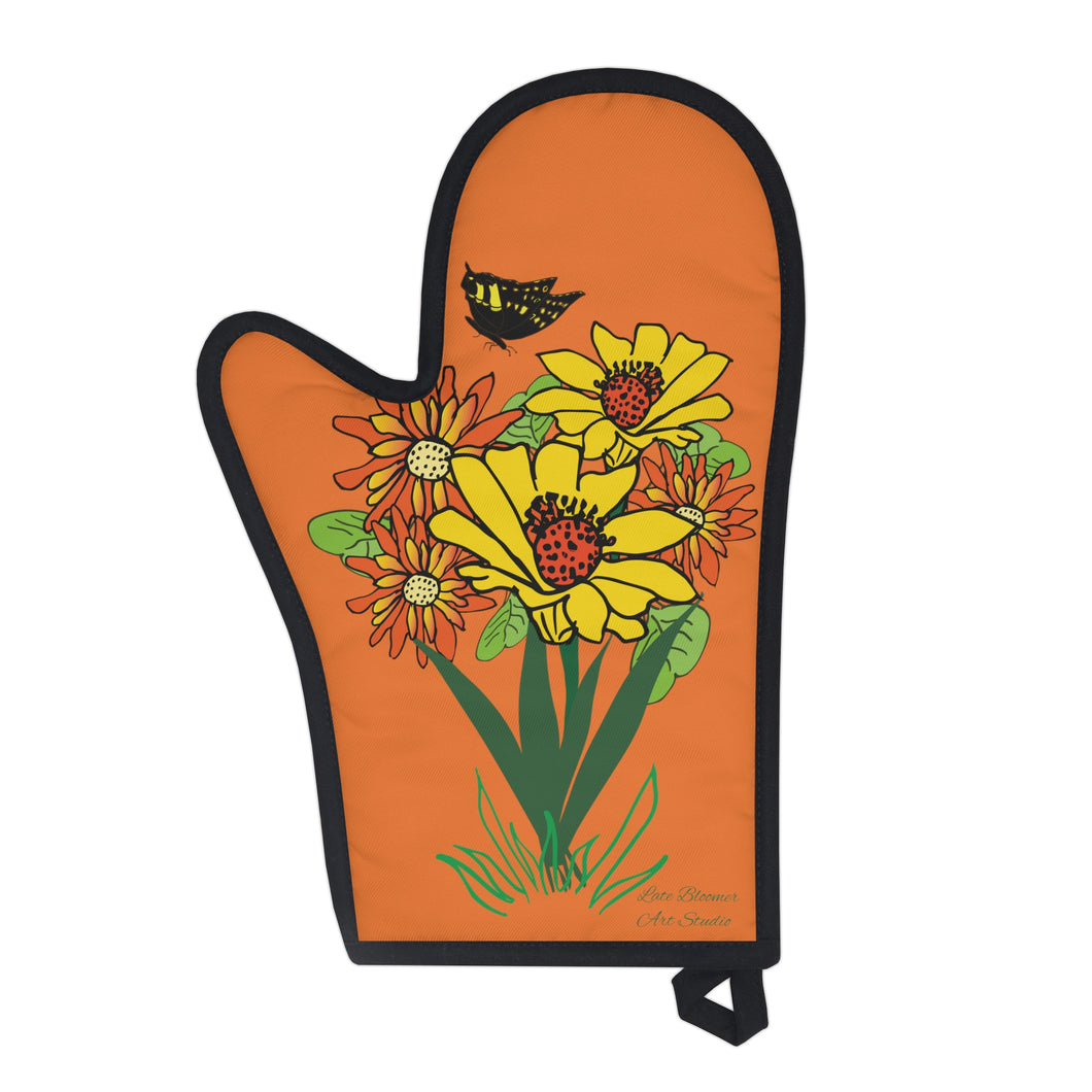 Oven Mitt/Glove-Bouquet of Cheer Burnt Orange Background
