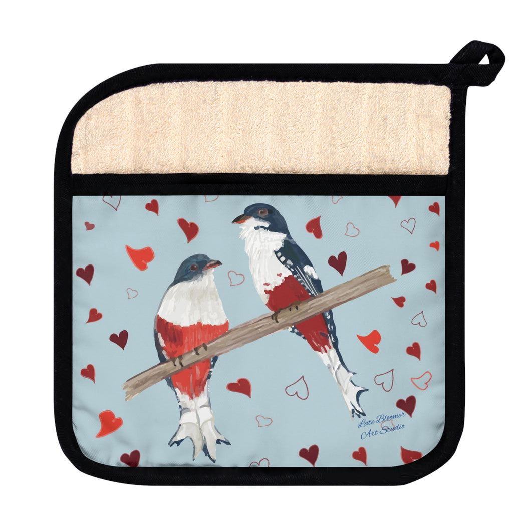 Pot Holder with Pocket-Tocororo/Cuban Trogon Hearts