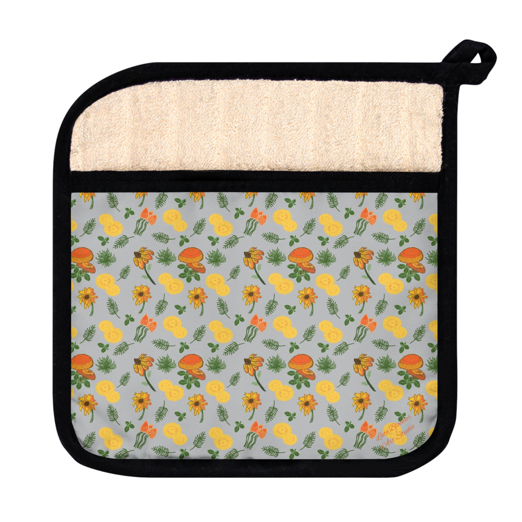 Pot Holder with Pocket - Mushrooms & Wildflowers