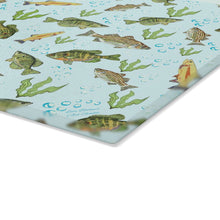 Load image into Gallery viewer, Glass Cutting Board - Fresh Water Fishes 11 x 15
