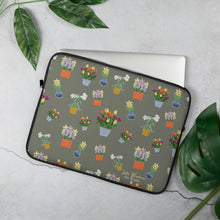Load image into Gallery viewer, Laptop Sleeve Potted Flowers - Khaki Green Background
