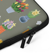 Load image into Gallery viewer, Laptop Sleeve Potted Flowers - Khaki Green Background
