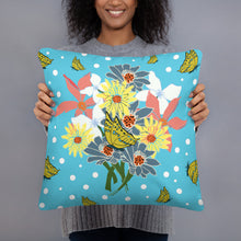 Load image into Gallery viewer, Tropical Blue Flower Bouquet Pillow (2 Sizes) - Late Bloomer Art Studio
