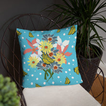 Load image into Gallery viewer, Tropical Blue Flower Bouquet Pillow (2 Sizes) - Late Bloomer Art Studio
