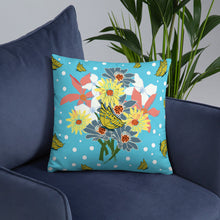 Load image into Gallery viewer, Tropical Blue Flower Bouquet Pillow (2 Sizes) - Late Bloomer Art Studio
