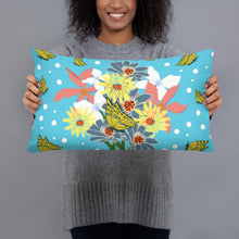 Load image into Gallery viewer, Tropical Blue Flower Bouquet Pillow 20x12 - Late Bloomer Art Studio
