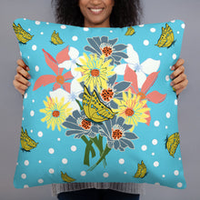 Load image into Gallery viewer, Tropical Blue Flower Bouquet Pillow (2 Sizes) - Late Bloomer Art Studio
