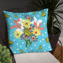 Load image into Gallery viewer, Tropical Blue Flower Bouquet Pillow (2 Sizes) - Late Bloomer Art Studio
