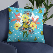 Load image into Gallery viewer, Tropical Blue Flower Bouquet Pillow (2 Sizes) - Late Bloomer Art Studio
