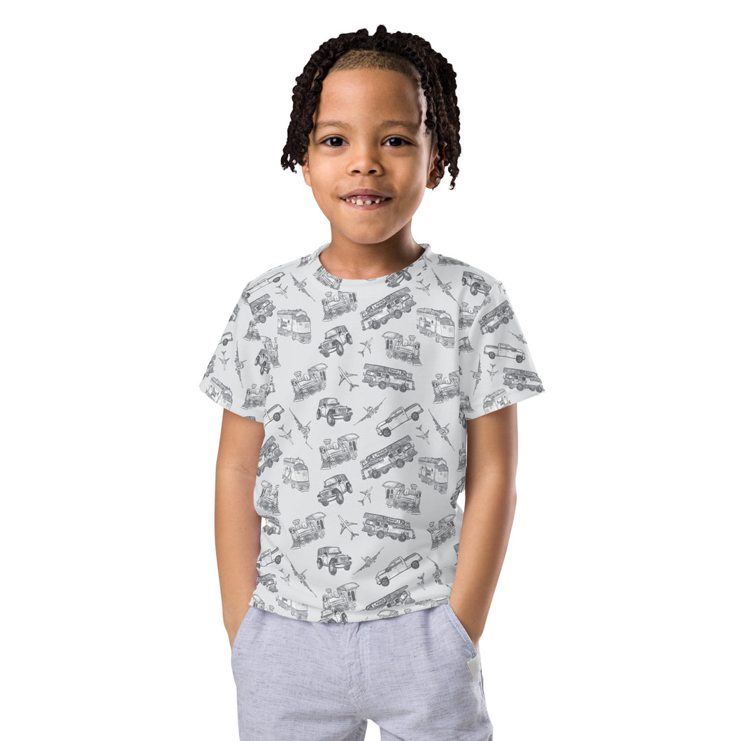 Kids crew neck t-shirt-Trains, Planes and Automobiles